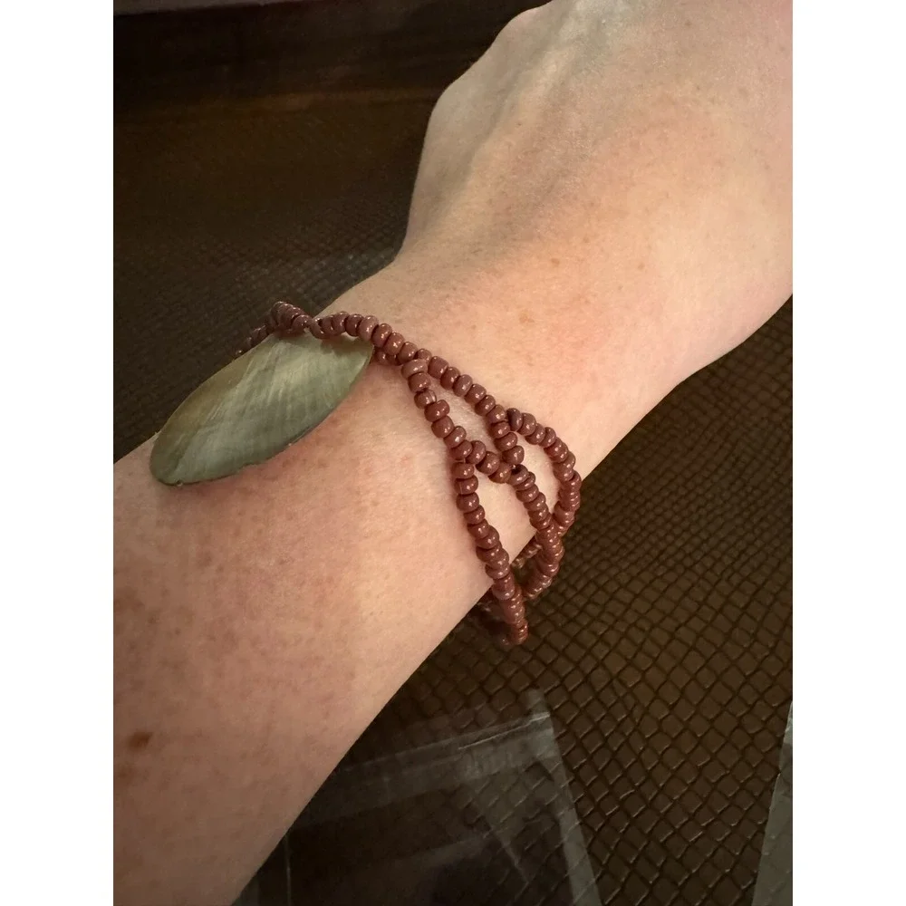 Beaded Shell Accent Bracelet Brown‎ Beach Boho Women's Jewelry